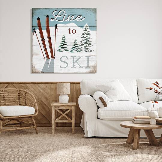 Stupell Industries Live To Ski Rustic Snow Sports Rustic Cabin Canvas Wall Art